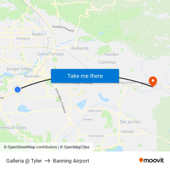 Galleria @ Tyler to Banning Airport map