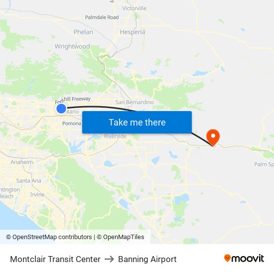 Montclair Transit Center to Banning Airport map