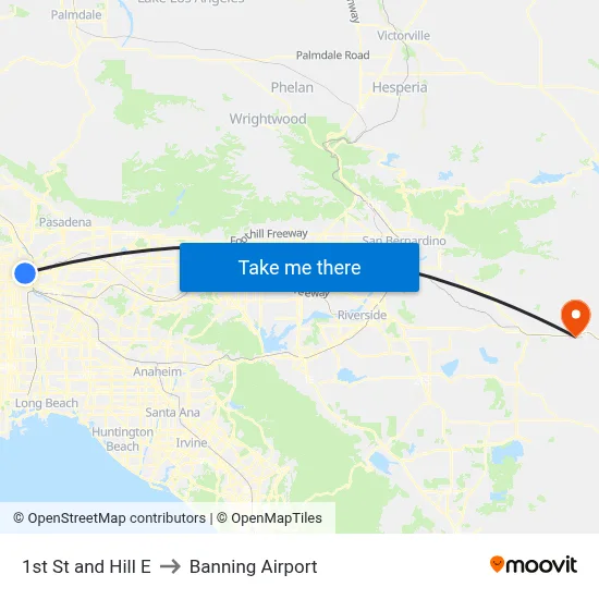 1st St and Hill E to Banning Airport map