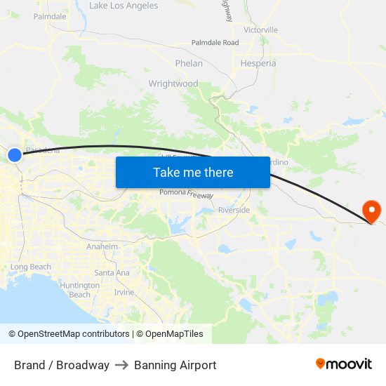 Brand / Broadway to Banning Airport map