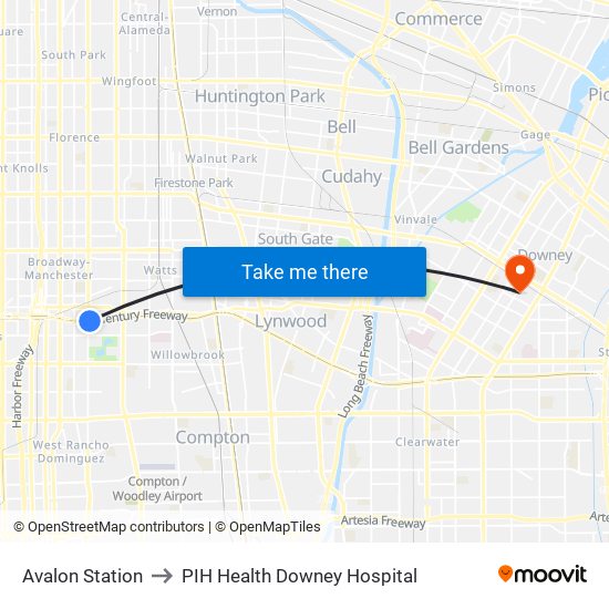 Avalon Station to PIH Health Downey Hospital map