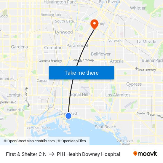 First & Shelter C N to PIH Health Downey Hospital map