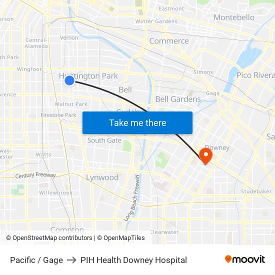 Pacific / Gage to PIH Health Downey Hospital map