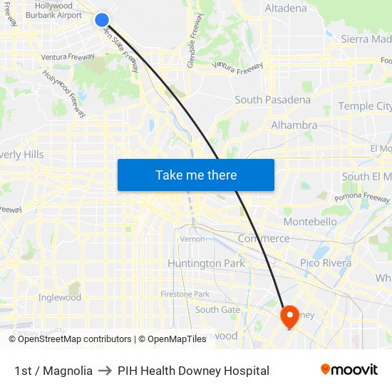 1st / Magnolia to PIH Health Downey Hospital map