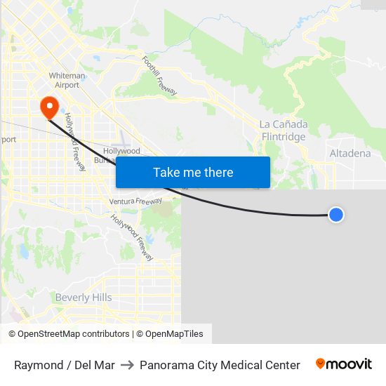 Raymond / Del Mar to Panorama City Medical Center map