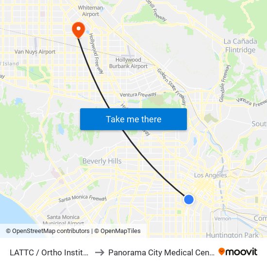 LATTC / Ortho Institute to Panorama City Medical Center map