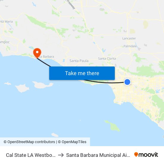 Cal State LA Westbound to Santa Barbara Municipal Airport map