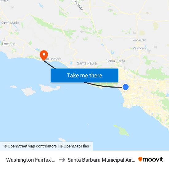 Washington Fairfax Hub to Santa Barbara Municipal Airport map