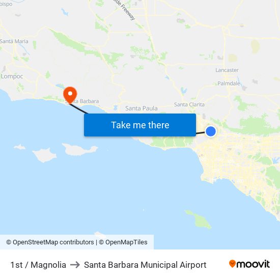 1st / Magnolia to Santa Barbara Municipal Airport map