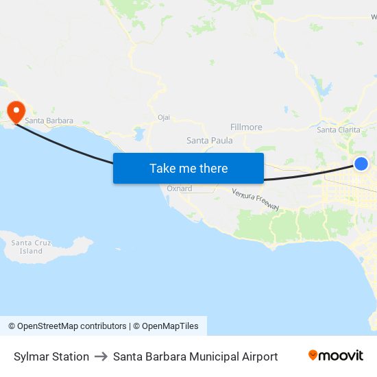 Sylmar Station to Santa Barbara Municipal Airport map