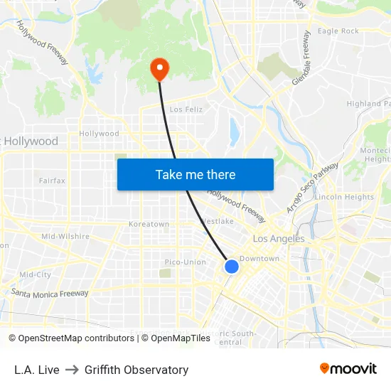 L.A. Live to Griffith Observatory map