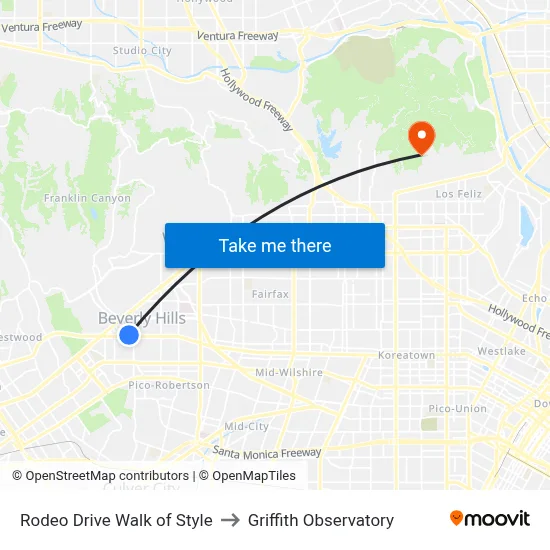 Rodeo Drive Walk of Style to Griffith Observatory map