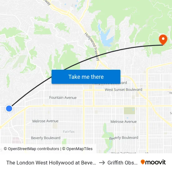 The London West Hollywood at Beverly Hills Hotel - Tesla to Griffith Observatory map