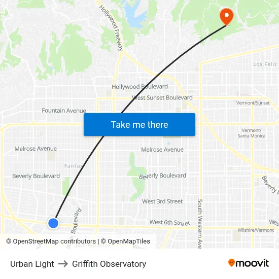 Urban Light to Griffith Observatory map