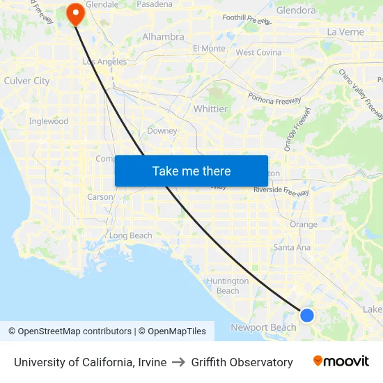 University of California, Irvine to Griffith Observatory map
