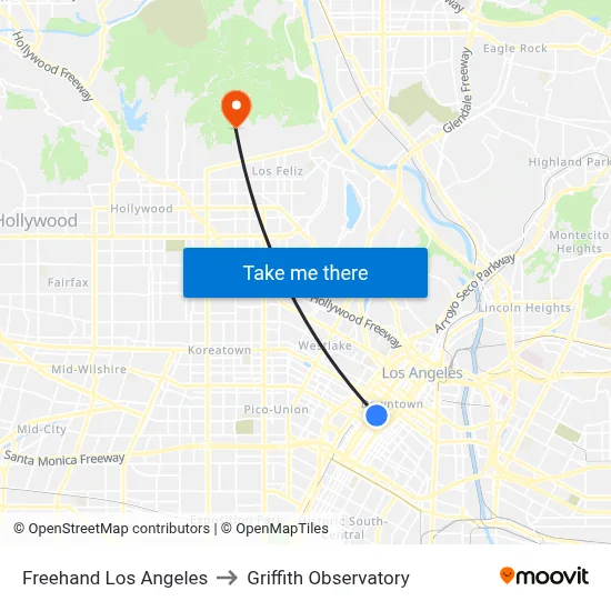 Freehand Los Angeles to Griffith Observatory map