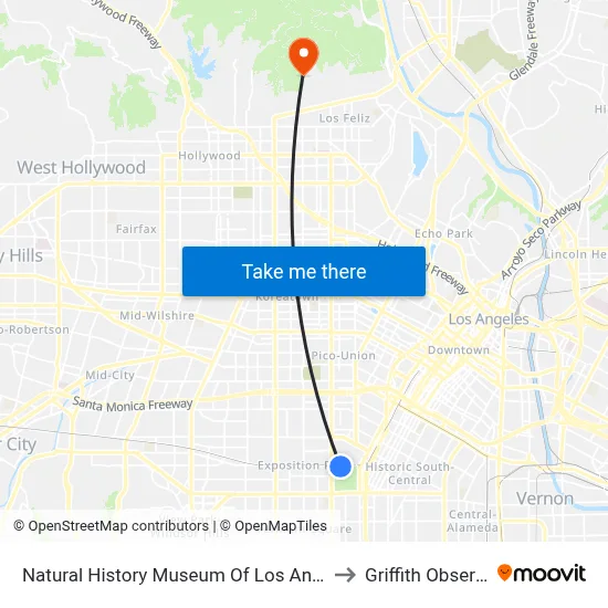 Natural History Museum Of Los Angeles County to Griffith Observatory map