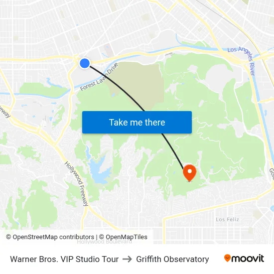 Warner Bros. VIP Studio Tour to Griffith Observatory map