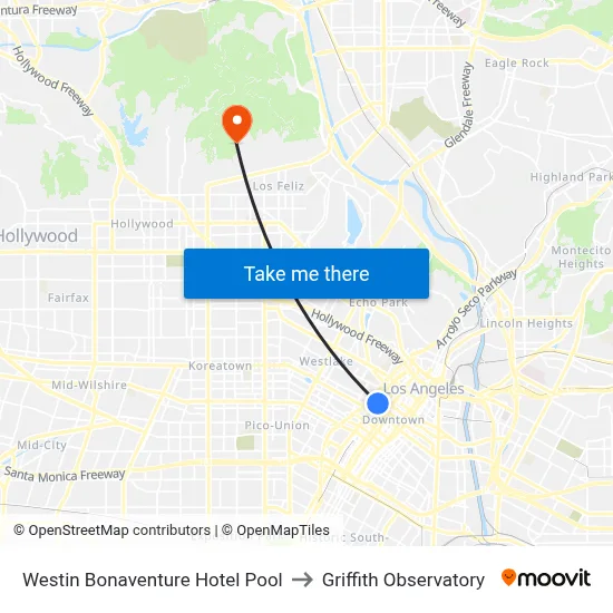 Westin Bonaventure Hotel Pool to Griffith Observatory map