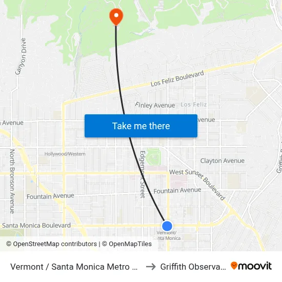 Vermont / Santa Monica Metro Station to Griffith Observatory map