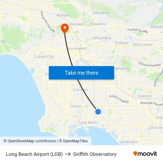 Long Beach Airport (LGB) to Griffith Observatory map