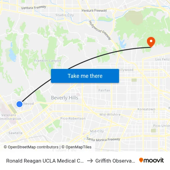 Ronald Reagan UCLA Medical Center to Griffith Observatory map