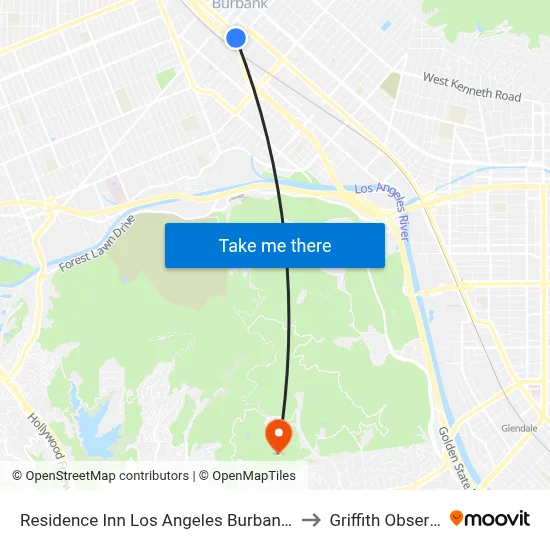 Residence Inn Los Angeles Burbank/Downtown to Griffith Observatory map
