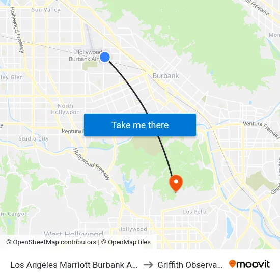 Los Angeles Marriott Burbank Airport to Griffith Observatory map