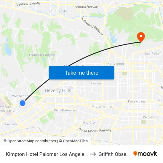 Kimpton Hotel Palomar Los Angeles Beverly Hills to Griffith Observatory map