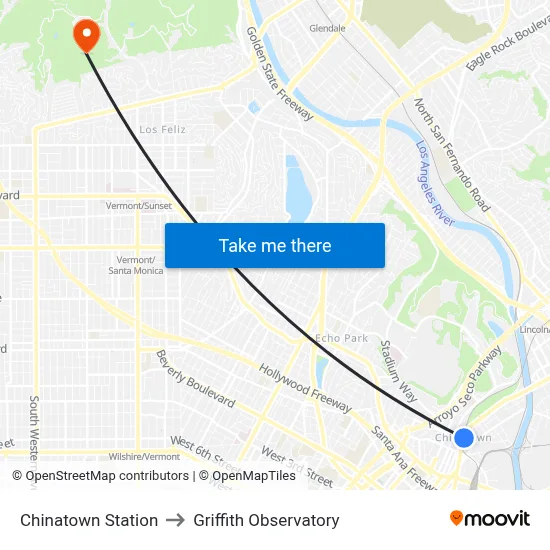 Chinatown Station to Griffith Observatory map