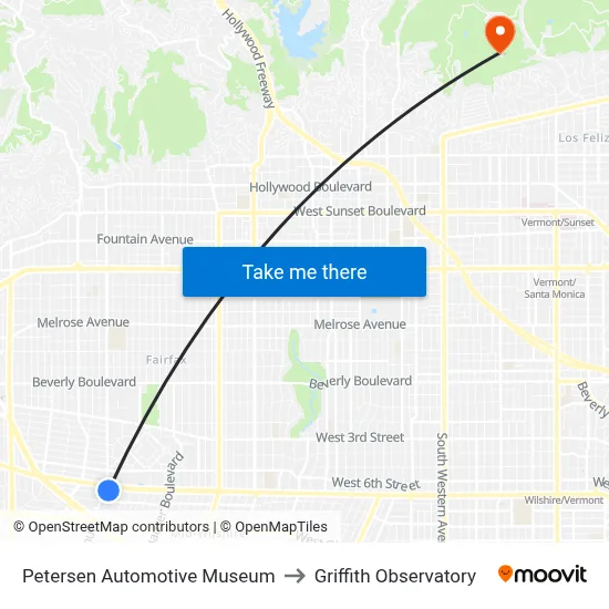 Petersen Automotive Museum‎ to Griffith Observatory map