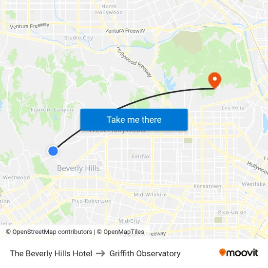 The Beverly Hills Hotel to Griffith Observatory map