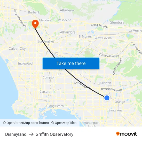 Disneyland to Griffith Observatory map