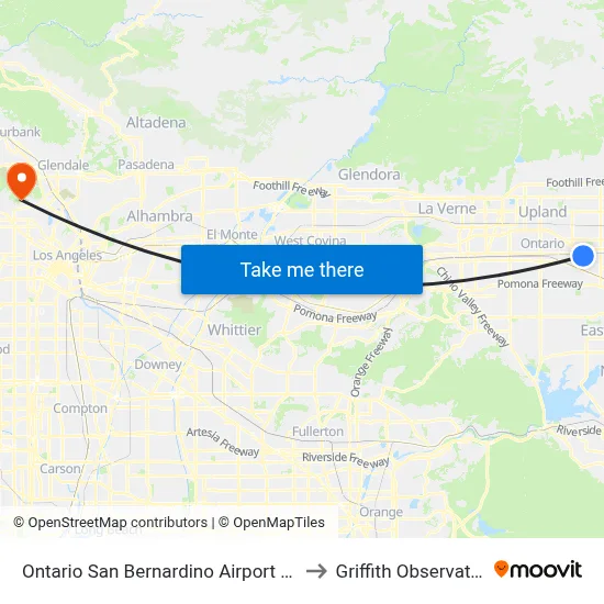 Ontario San Bernardino Airport ONT to Griffith Observatory map