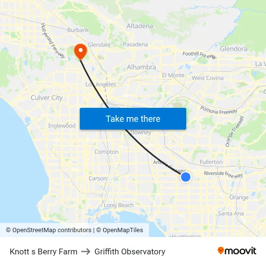 Knott s Berry Farm to Griffith Observatory map