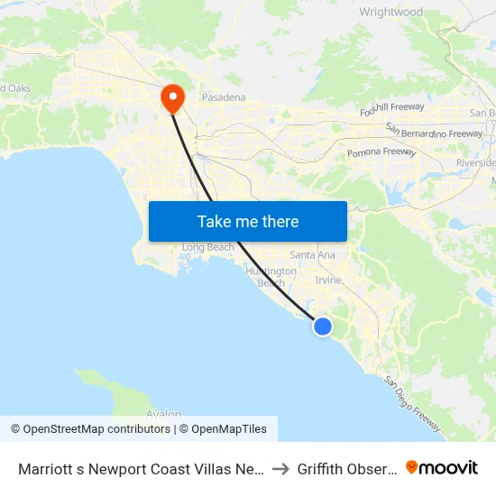 Marriott s Newport Coast Villas Newport Beach to Griffith Observatory map