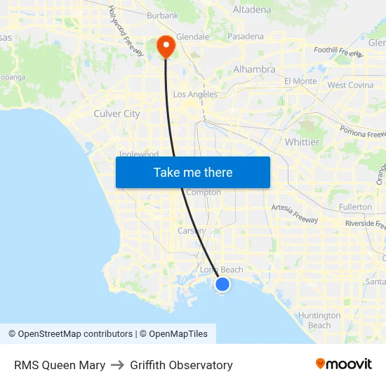 RMS Queen Mary to Griffith Observatory map