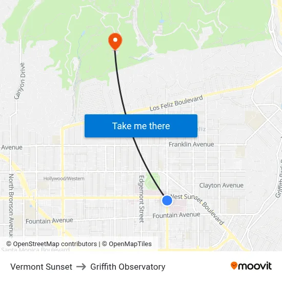 Vermont Sunset to Griffith Observatory map