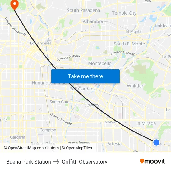 Buena Park Station to Griffith Observatory map