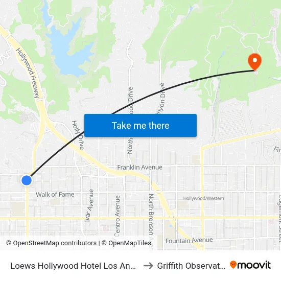 Loews Hollywood Hotel Los Angeles to Griffith Observatory map