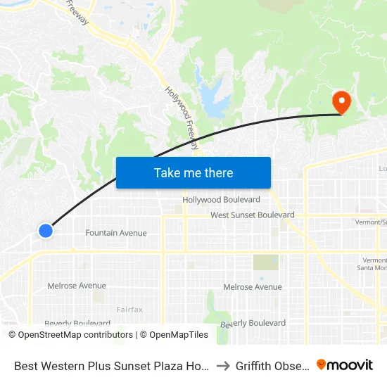 Best Western Plus Sunset Plaza Hotel Los Angeles to Griffith Observatory map