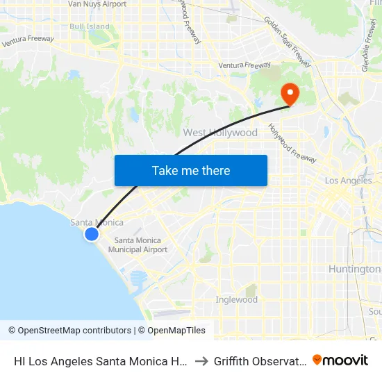 HI Los Angeles Santa Monica Hostel to Griffith Observatory map