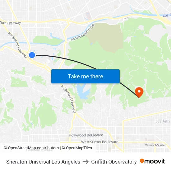 Sheraton Universal Los Angeles to Griffith Observatory map