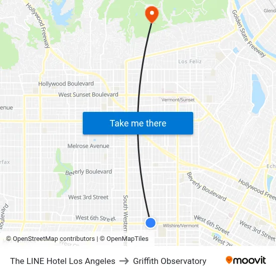 The LINE Hotel Los Angeles to Griffith Observatory map
