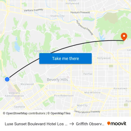 Luxe Sunset Boulevard Hotel Los Angeles to Griffith Observatory map