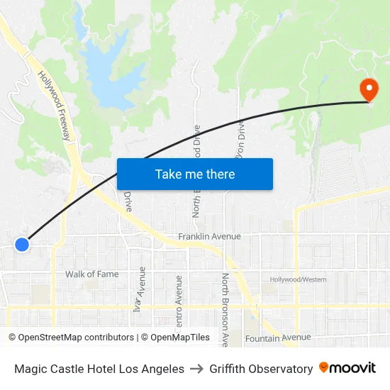 Magic Castle Hotel Los Angeles to Griffith Observatory map