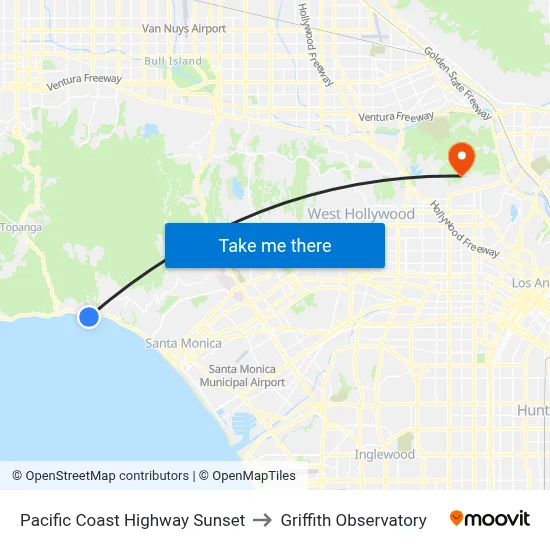 Pacific Coast Highway Sunset to Griffith Observatory map