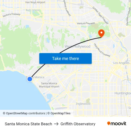 Santa Monica State Beach to Griffith Observatory map