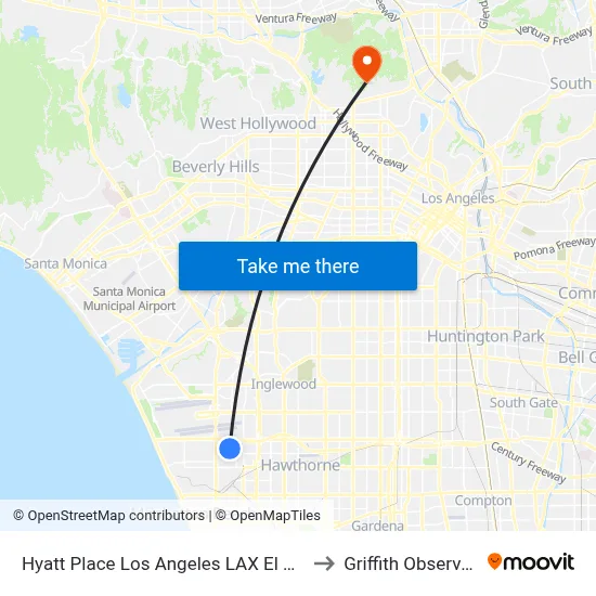 Hyatt Place Los Angeles LAX El Segundo to Griffith Observatory map