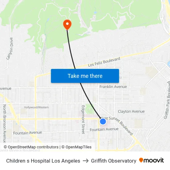 Children s Hospital Los Angeles to Griffith Observatory map